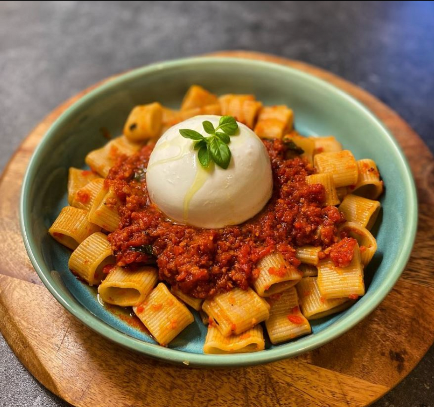 Mezze maniche and burrata