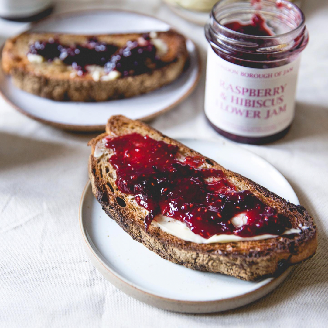 Raspberry jam on toast